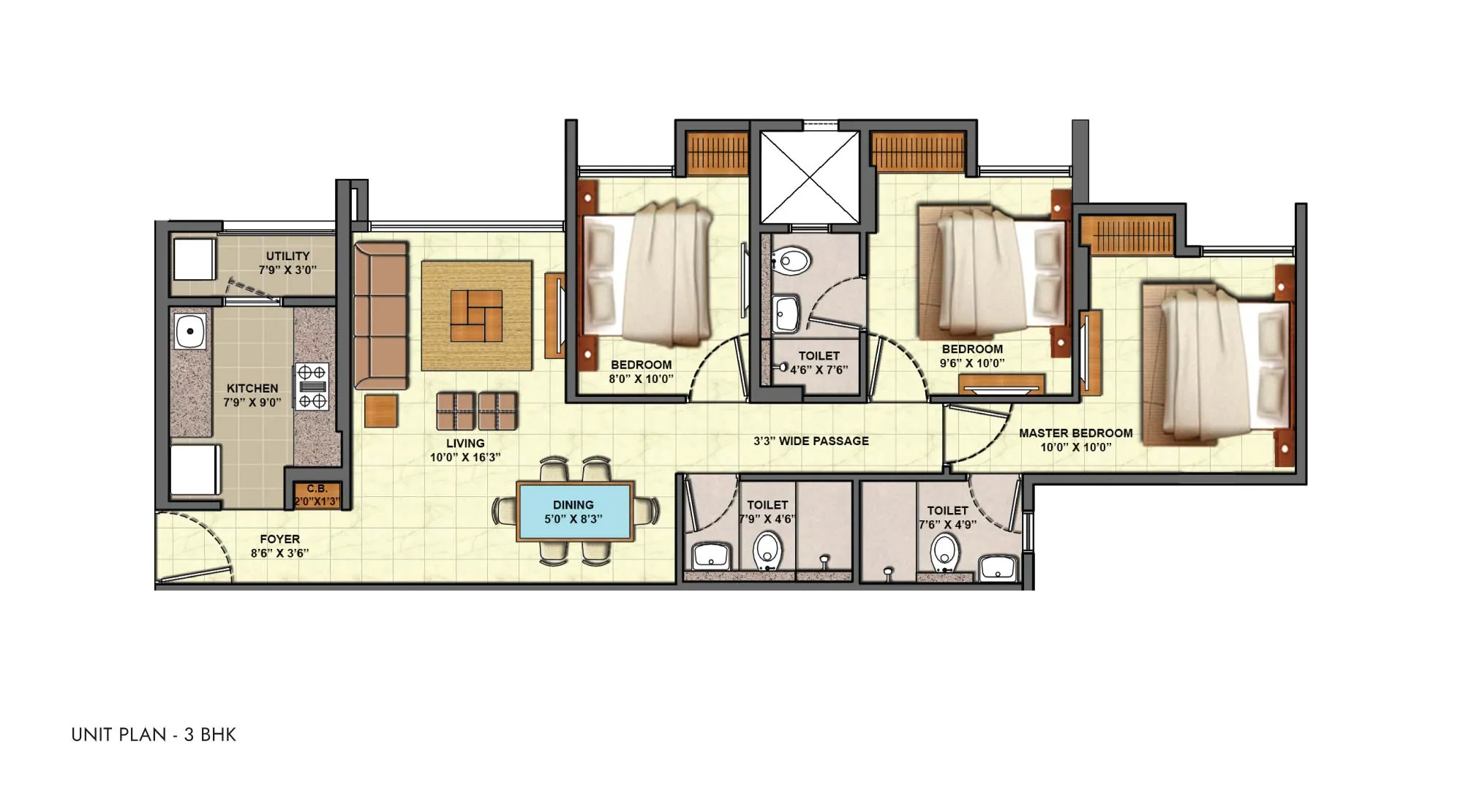 Palava Ready Homes – 3 BHK Unit Plan in Palava, Dombivli